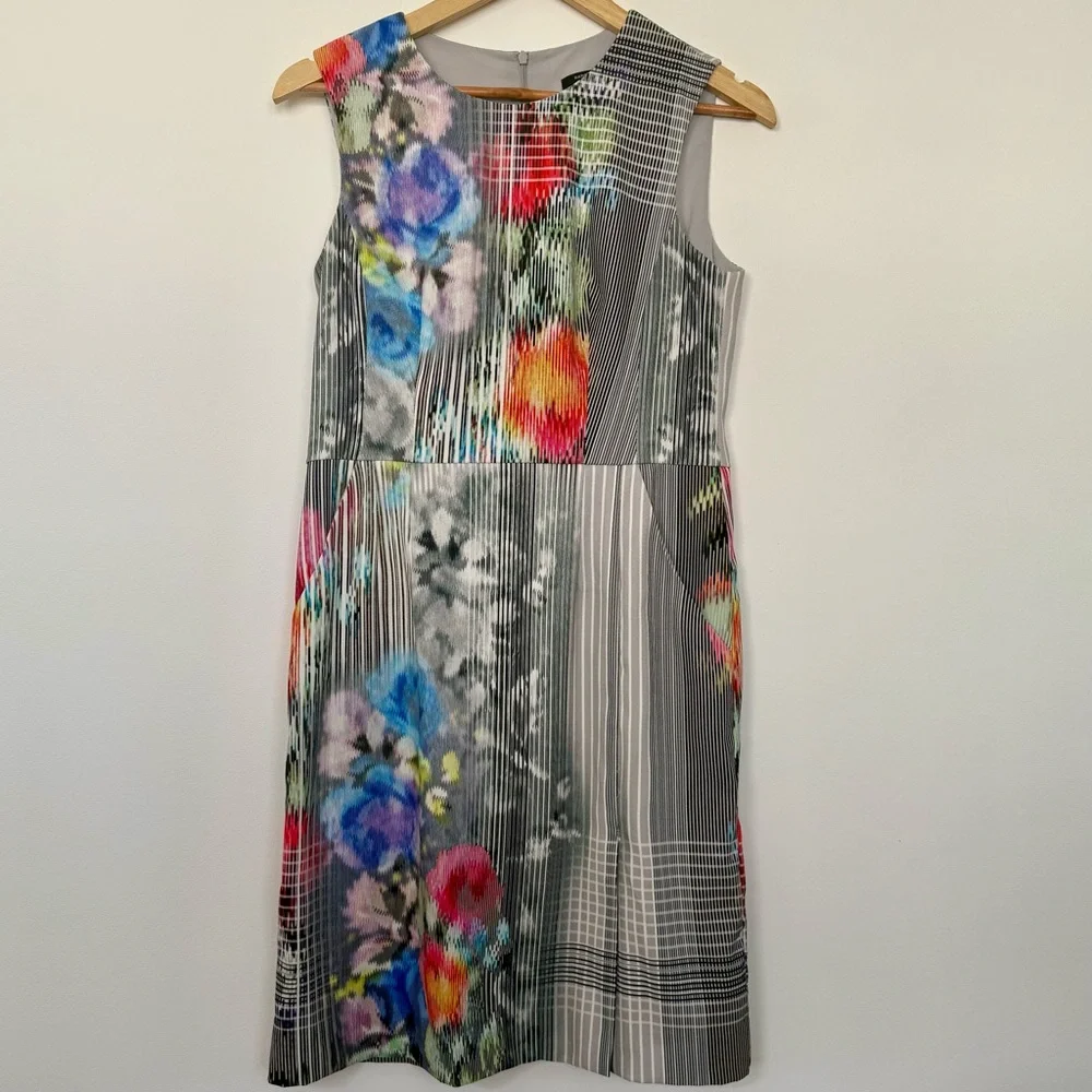 Anthropologie Nanette Lepore Sheath Dress Floral Stripes Artsy Boho Size 6 - Picture 2 of 10